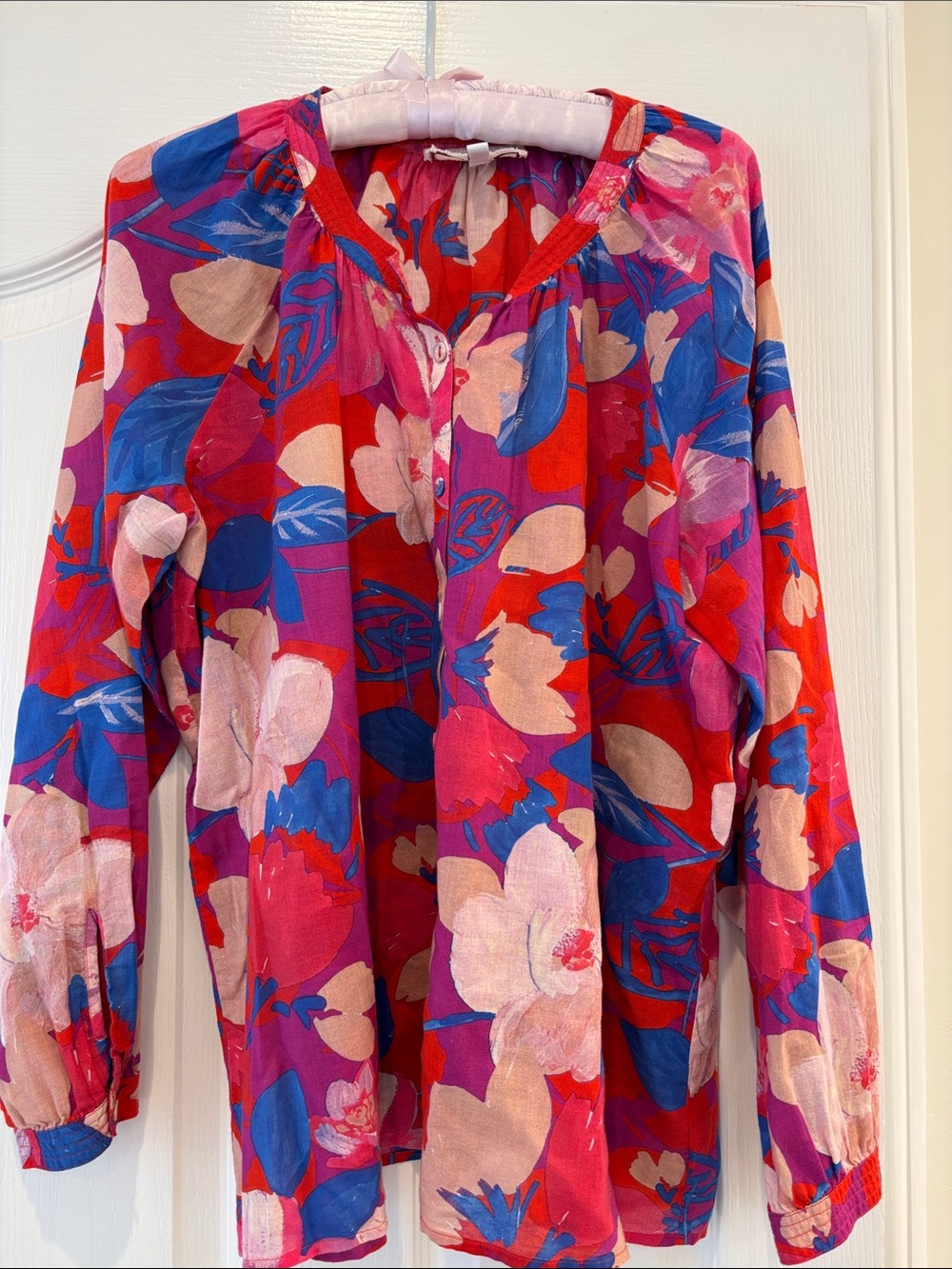 Johnny Was Multicolor Floral Button-Front Blouse